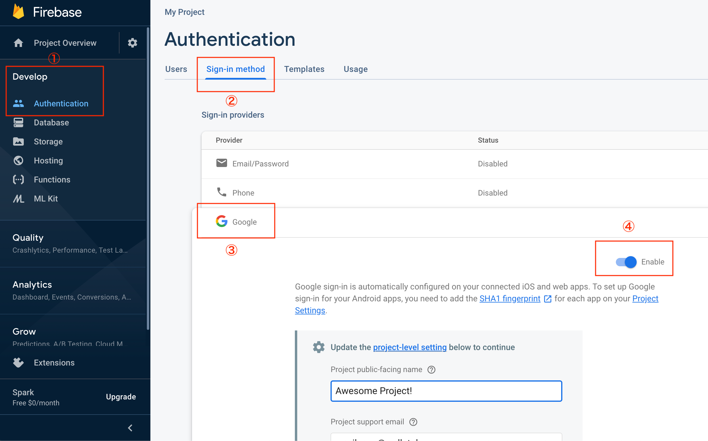 Firebase Authentication setting