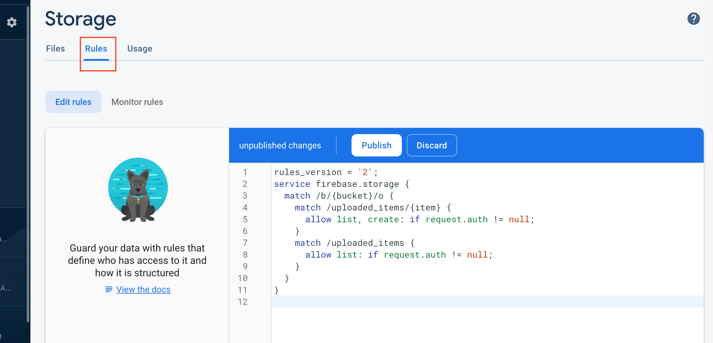 Firebase storage rule