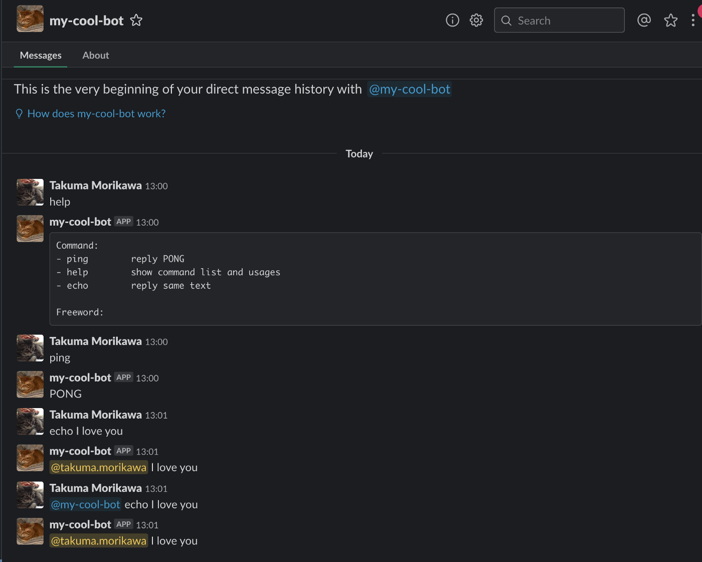 Slack screenshot with bot